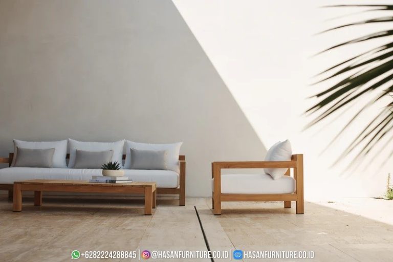 Sofa 3 dudukan Pacific dari kayu jati Grade A dengan desain rustic minimalis untuk furniture outdoor mewah