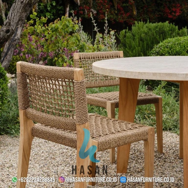 Tampilan belakang kursi makan armless dengan rope sintetis