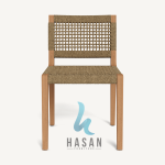 Armless dining chair jati tampak depan dengan anyaman rope