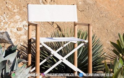Detail dudukan dan sandaran kursi makan outdoor jati dengan bahan textilene putih