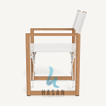 Kursi makan outdoor jati tampak dari samping kanan dengan detail rangka lipat