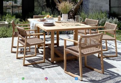 Noosa dining chair jati rope diletakkan di luar ruangan bergaya natural modern