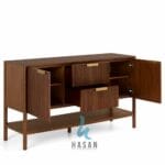 Detail Laci dan Pintu Terbuka Sideboard Walnut Fluted