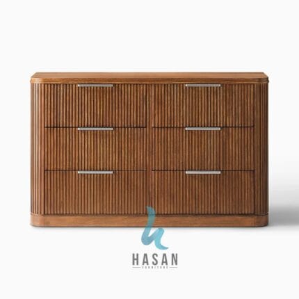 Sideboard Jati Minimalis dengan 6 Laci Tekstur Fluted