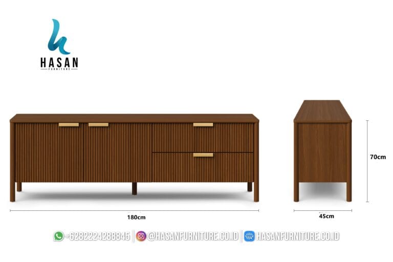 Detail Ukuran Sideboard Walnut Fluted Minimalis kayu jati Jepara
