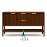 Sideboard Walnut Fluted Open Shelf Tampak Depan