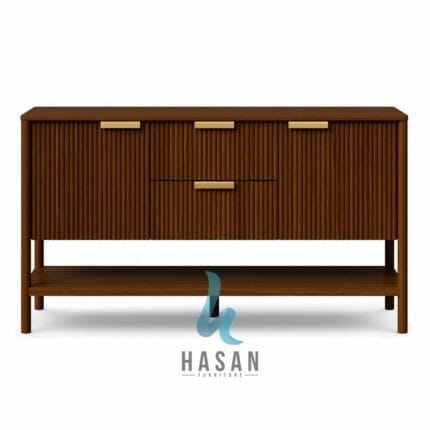 Sideboard Walnut Fluted Open Shelf Tampak Depan