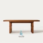 Jual meja makan kayu jati solid dengan kaki pilar lengkung unik