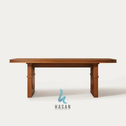 Jual meja makan kayu jati solid dengan kaki pilar lengkung unik