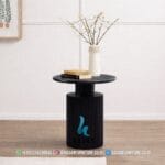 Modern Fluted Black Jati Side Table Mewah - Gambar 2