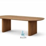 Modern Oval Fluted Pillar Jati Dining Table - Gambar 4