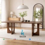Rectangular Bold-Arc Pedestal Jati Dining Table - Gambar 2