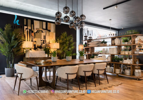 Koleksi meja makan jati arsitektural hasan furniture dengan finishing natural walnut yang elegan