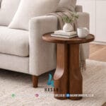 Modern Triple-Cove Pillar Jati Side Table Mewah - Gambar 2