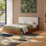 Modern Minimalis Curve Jati Bed Frame Headboard - Gambar 2