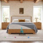 Modern Wingback Jati Bed Frame - Gambar 2
