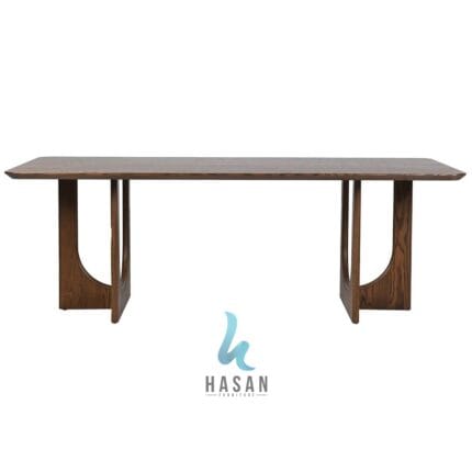 Jual meja makan jati Bold-Arc Pedestal mewah dengan desain pilar arsitektural dari hasan furniture