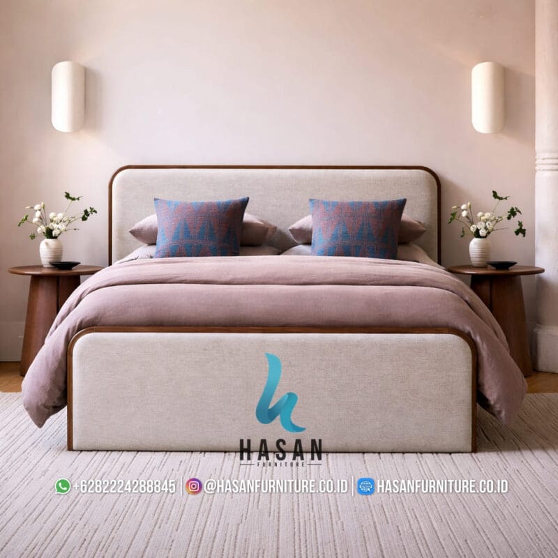 Tempat Tidur Jati Laci Minimalis Modern Desain Rounded