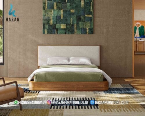 Inspirasi kamar tidur mewah dengan ranjang jati minimalis sebagai pusatnya.