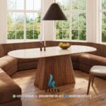 Oval Smooth Pedestal Jati Marmer Dining Table - Gambar 2