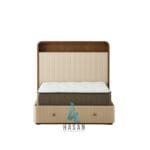 Ranjang jati mewah kombinasi cream dengan 2 laci depan