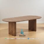 Modern Oval Fluted Pillar Jati Dining Table - Gambar 2