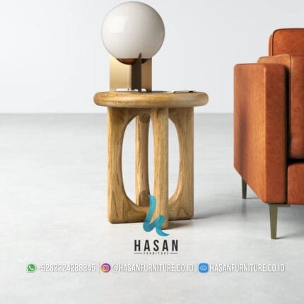 meja samping sofa jati solid desain sculptural mewah