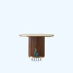 Jual meja makan jati marmer mewah dengan kaki pedestal salur