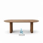 Meja makan oval jati dengan kaki pilar fluted modern