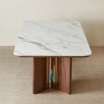 Desain modern pedestal table persegi panjang untuk ruang makan mewah