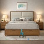Interior kamar tidur dengan ranjang jati laci Hasan Furniture