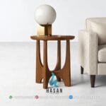 Modern U-Base Jati Side Table Mewah - Gambar 2
