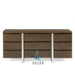 Sideboard Jati 9 Laci Aksen Stainless Steel Tampak Depan