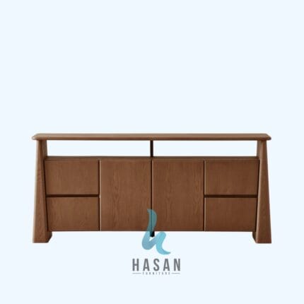 Scandinavian Open Shelf Sideboard Jati Tampak Depan
