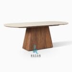 Oval Smooth Pedestal Jati Marmer Dining Table - Gambar 3