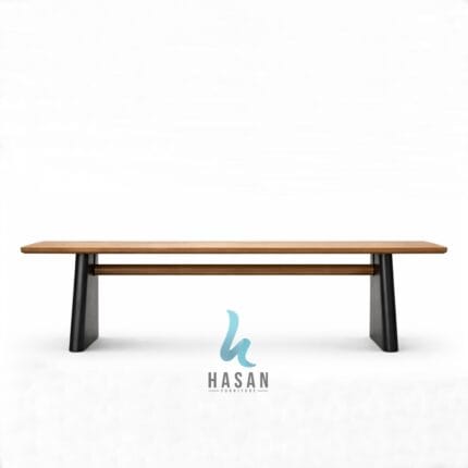 Meja makan jati minimalis dengan kaki solid warna hitam dari hasan furniture