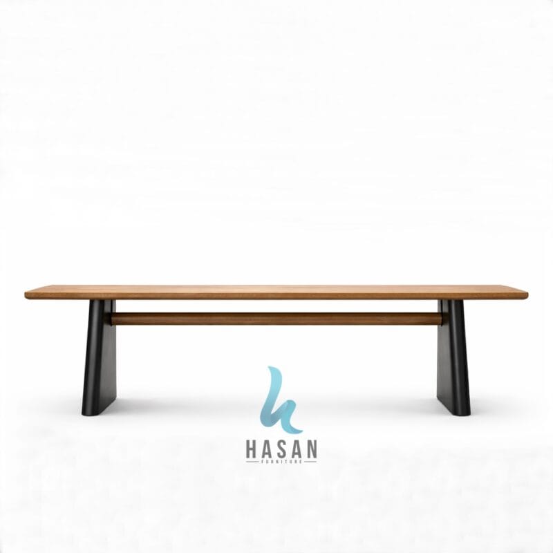 Meja makan jati minimalis dengan kaki solid warna hitam dari hasan furniture